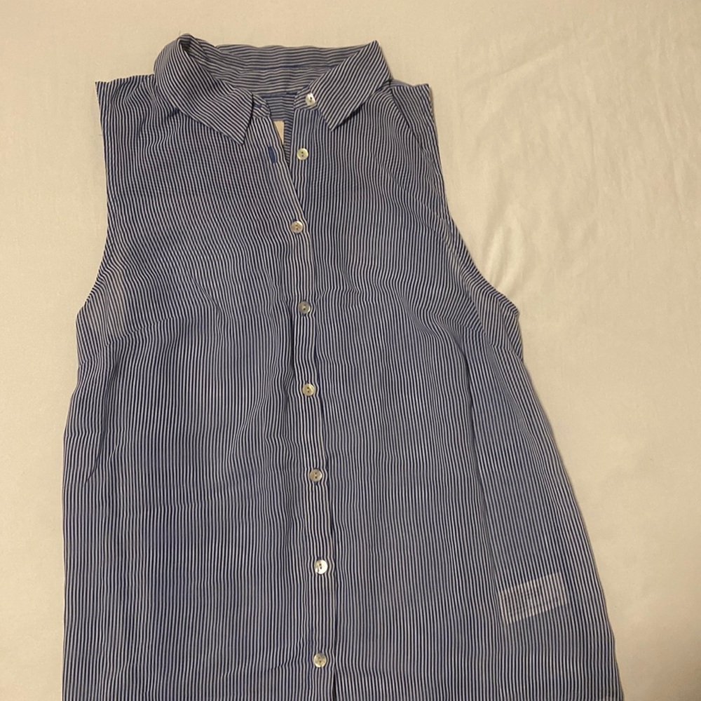 Blue and white flowy see through top